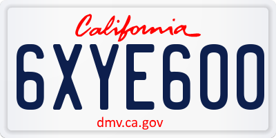 CA license plate 6XYE600