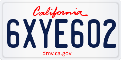 CA license plate 6XYE602