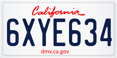 CA license plate 6XYE634