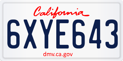 CA license plate 6XYE643