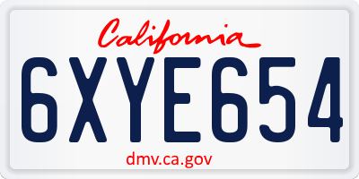 CA license plate 6XYE654