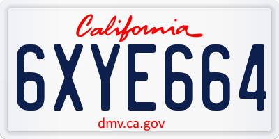 CA license plate 6XYE664
