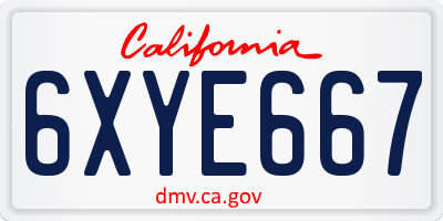 CA license plate 6XYE667
