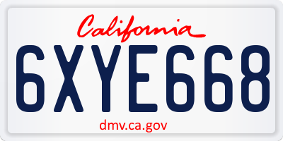 CA license plate 6XYE668