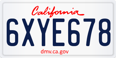 CA license plate 6XYE678