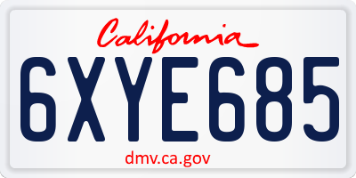 CA license plate 6XYE685