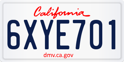 CA license plate 6XYE701