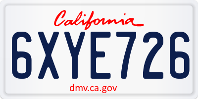 CA license plate 6XYE726