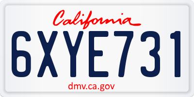 CA license plate 6XYE731