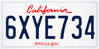 CA license plate 6XYE734
