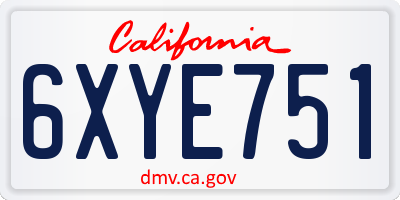CA license plate 6XYE751