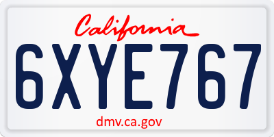 CA license plate 6XYE767