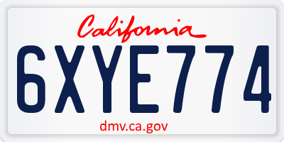 CA license plate 6XYE774
