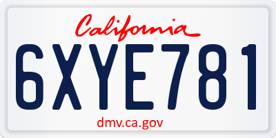 CA license plate 6XYE781