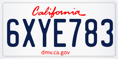 CA license plate 6XYE783
