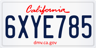 CA license plate 6XYE785