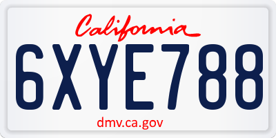 CA license plate 6XYE788
