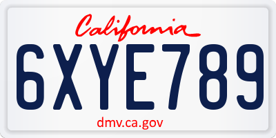CA license plate 6XYE789