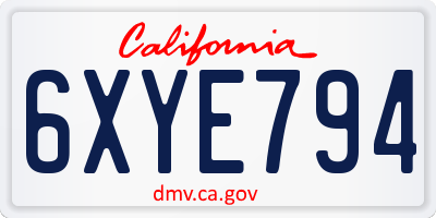 CA license plate 6XYE794