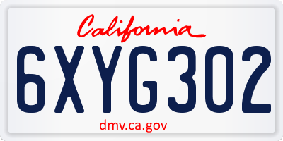CA license plate 6XYG302