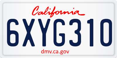CA license plate 6XYG310