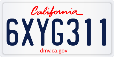 CA license plate 6XYG311