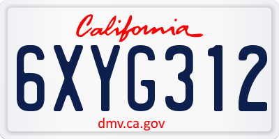 CA license plate 6XYG312