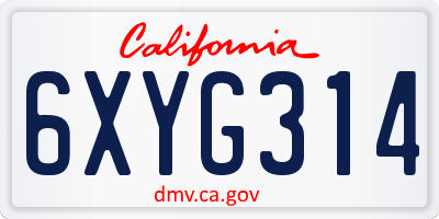 CA license plate 6XYG314