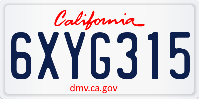 CA license plate 6XYG315