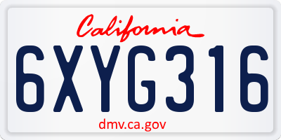 CA license plate 6XYG316