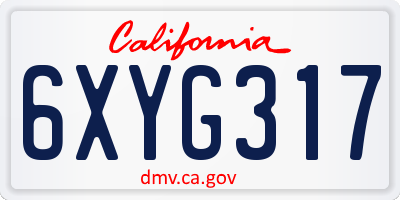 CA license plate 6XYG317