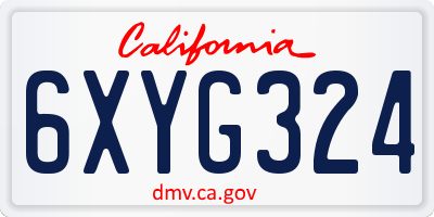 CA license plate 6XYG324