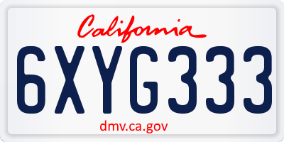 CA license plate 6XYG333