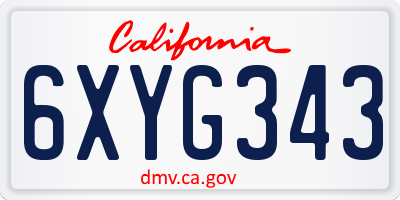 CA license plate 6XYG343