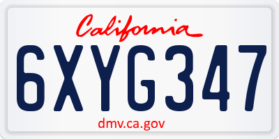 CA license plate 6XYG347