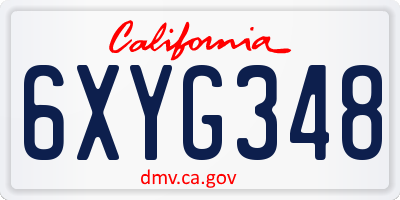 CA license plate 6XYG348