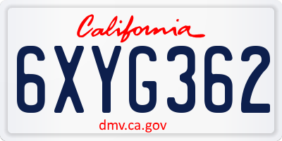 CA license plate 6XYG362