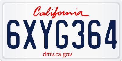 CA license plate 6XYG364