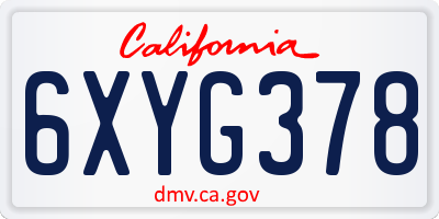 CA license plate 6XYG378