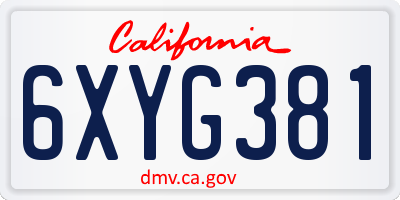 CA license plate 6XYG381