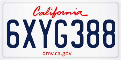 CA license plate 6XYG388