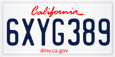 CA license plate 6XYG389