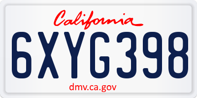CA license plate 6XYG398