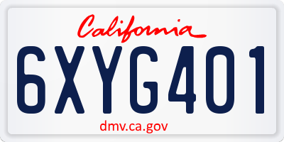 CA license plate 6XYG401