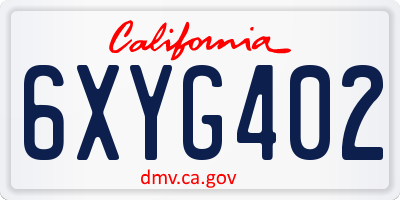 CA license plate 6XYG402