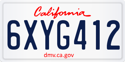CA license plate 6XYG412