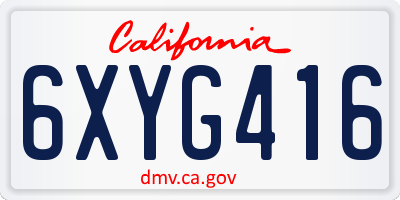 CA license plate 6XYG416