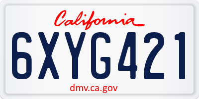 CA license plate 6XYG421