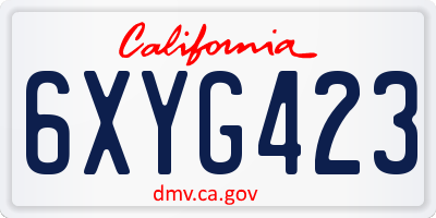 CA license plate 6XYG423