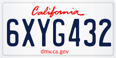 CA license plate 6XYG432